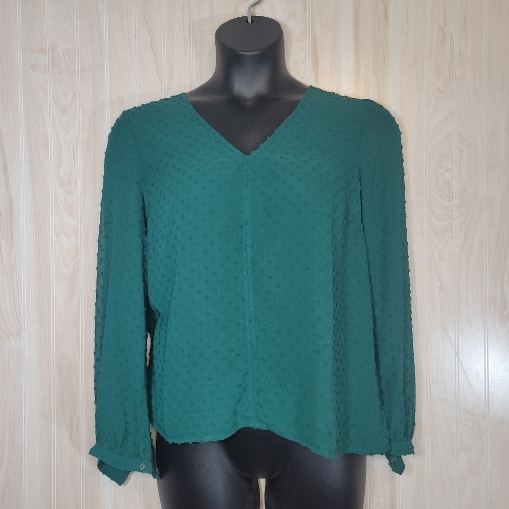 J. Crew Green Long Sleeve Blouse with Cuffed Sleeves